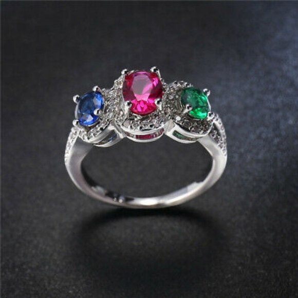 HOST PICK Sapphire & Emerald Tiered Silver Ring - Picture 2 of 5